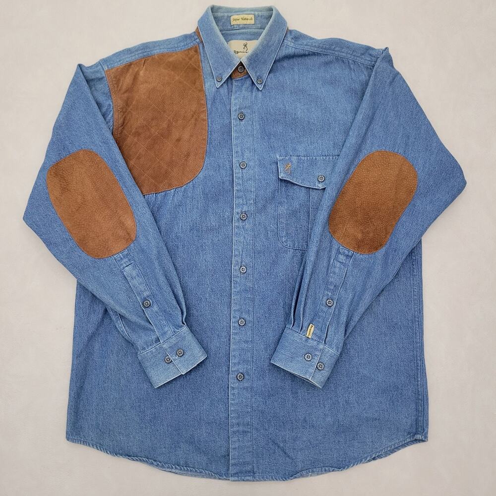 Browning Shirt Men's L Blue Denim Button Down Shooting Hunting Vintage 90's